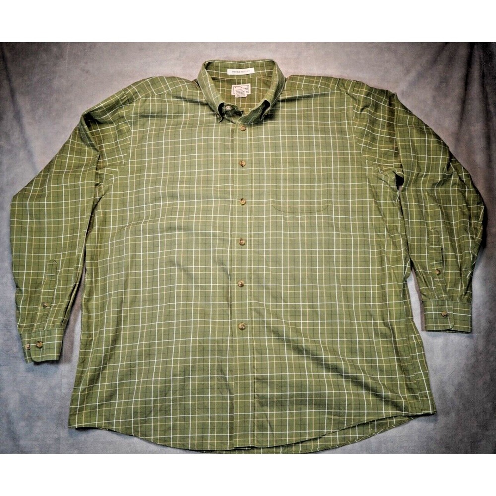 LL Bean Shirt Men's 2XL-Reg Green Plaid Button Down L/S Cotton No Wrinkle